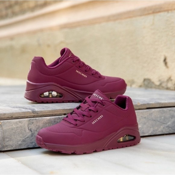 EUC Women’s Skechers Shoes Uno Stand on Air size 8 Medium Color Plum - Picture 1 of 7